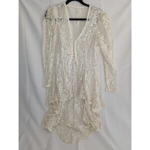 Vintage 80s Creamy White Lace Victorian Jacket Pearl Buttons Handmade Size S/M